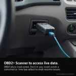 OBD2 scanner connected to the diagnostic port of a car