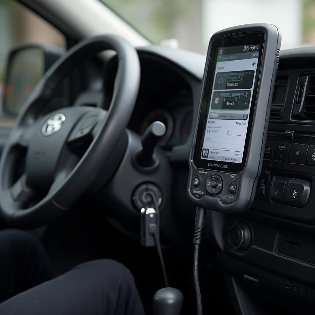 OBD2 scanner connected to a Toyota Hiace