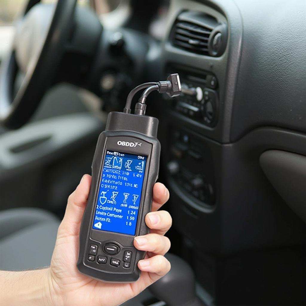 OBD2 Scanner connected to a 2002 Dodge Caravan for diagnostics