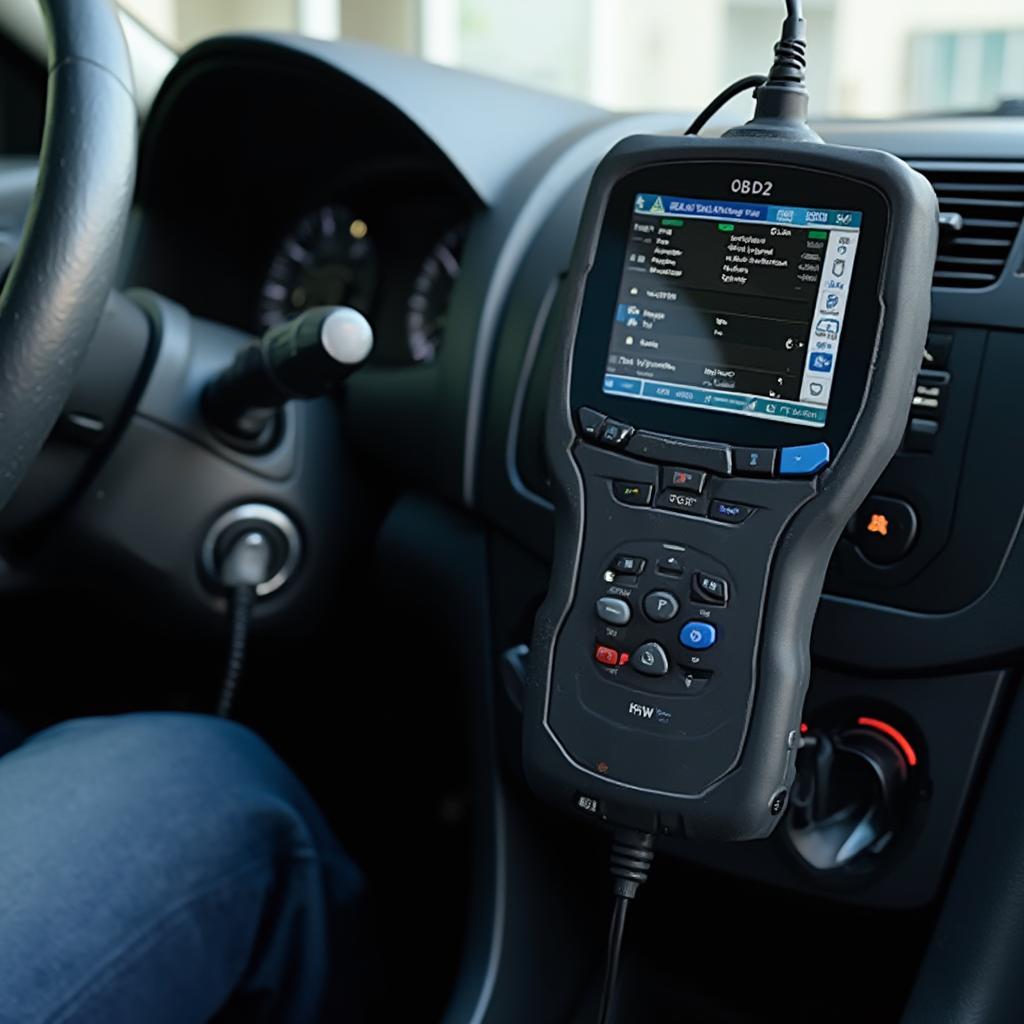 OBD2 Scanner Plugged into a Japanese Car's Dashboard