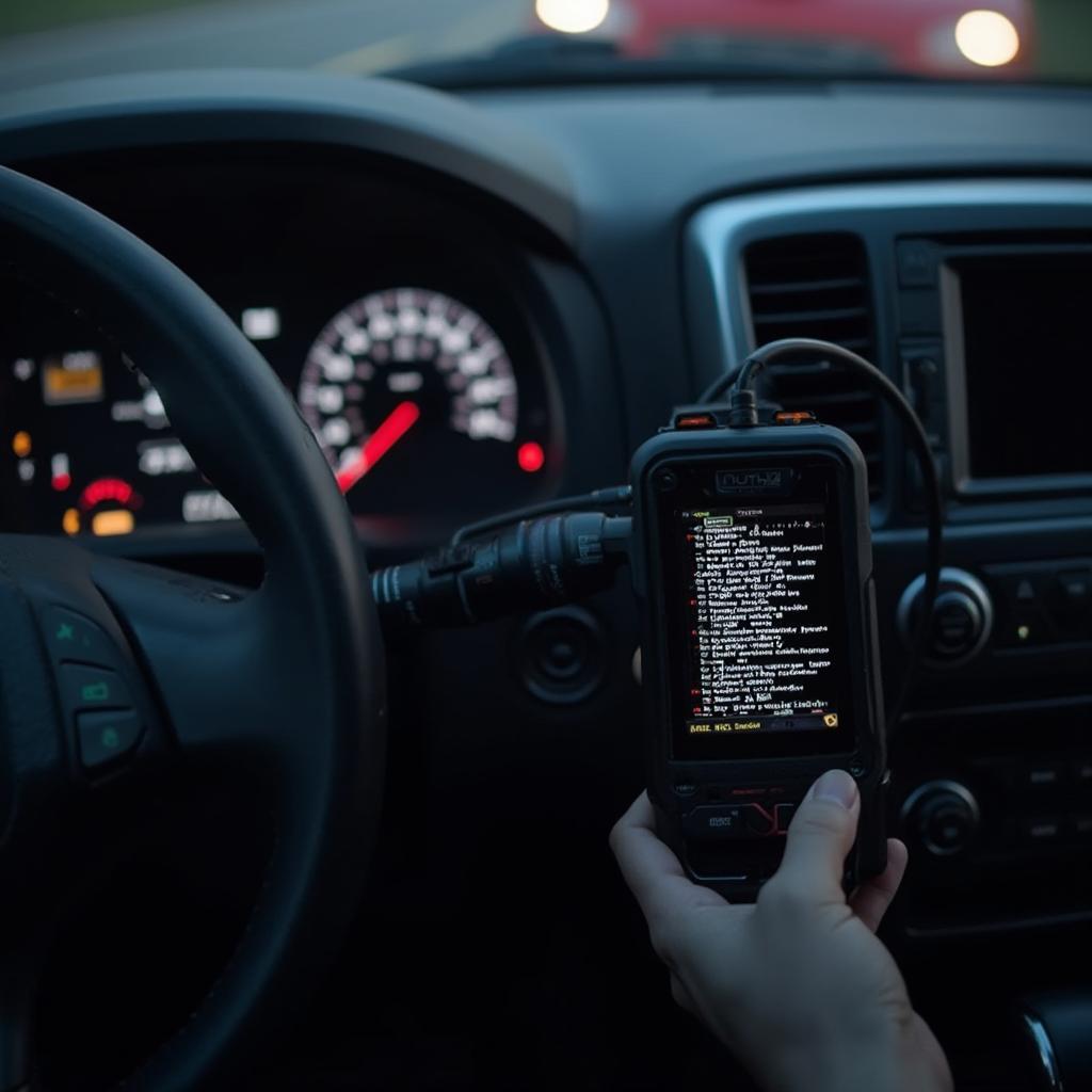 OBD2 scanner plugged into a Japanese car's dashboard