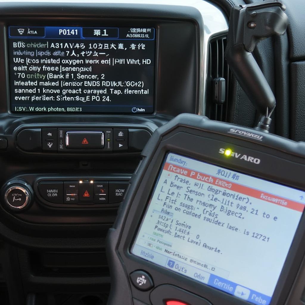 OBD2 scanner displaying the P0141 error code on a Chevrolet vehicle.