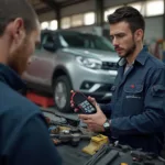 Mechanic Using OBD2 Scanner in South Africa