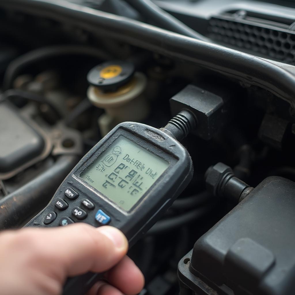 OBD2 Scanner Connected to a Car with a Removed Component