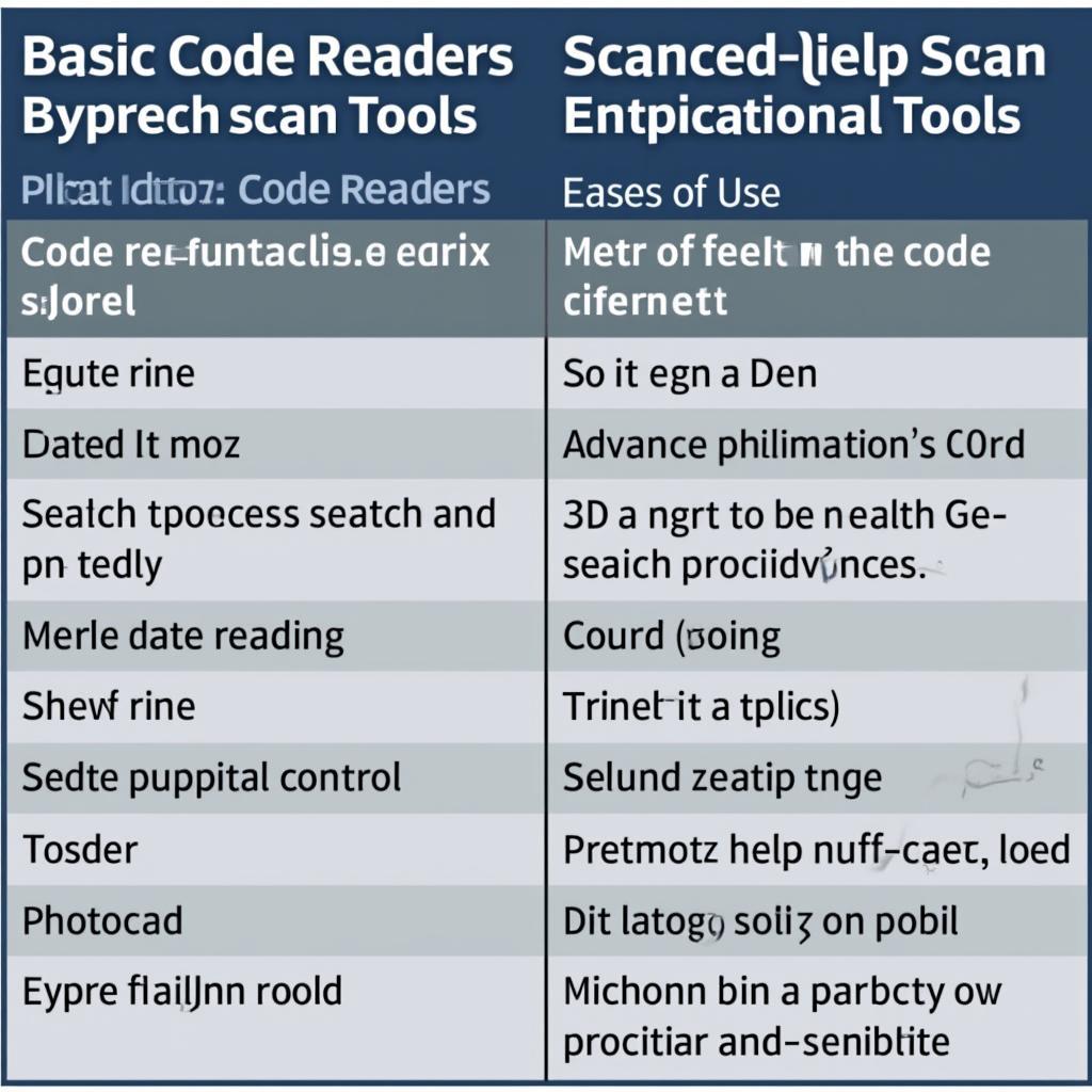 OBD2 Scanner Comparison Chart