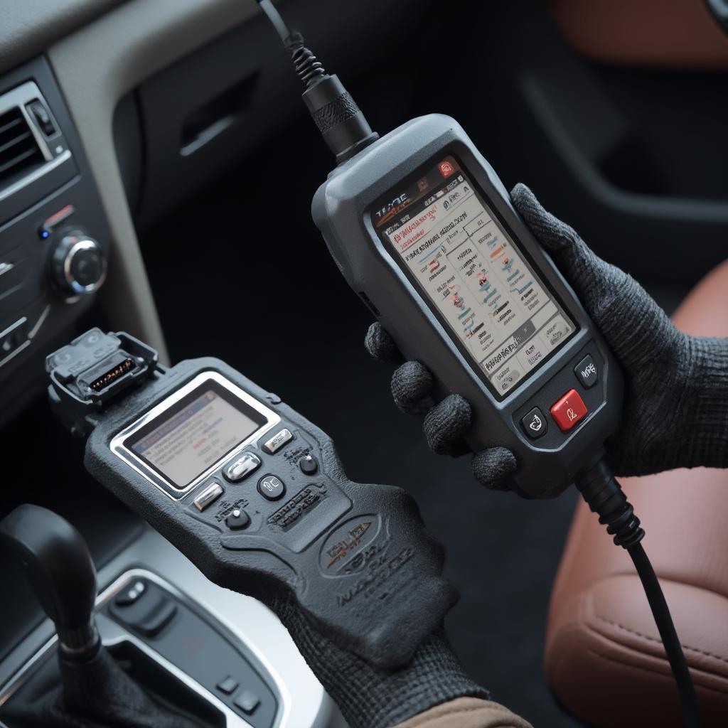 Tech 2 Scanner Connected to a Car's OBD2 Port