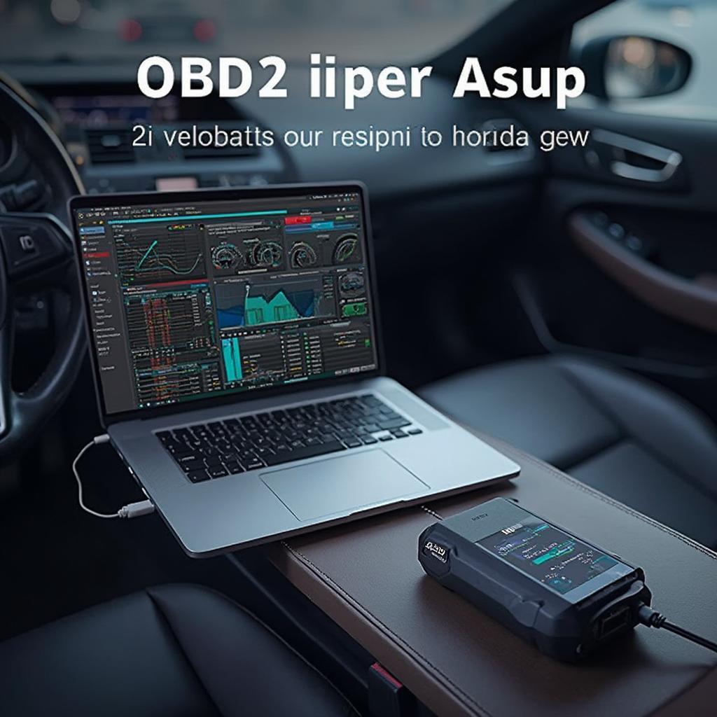 Connecting a Windows laptop to a car's OBD2 port via a WiFi adapter.