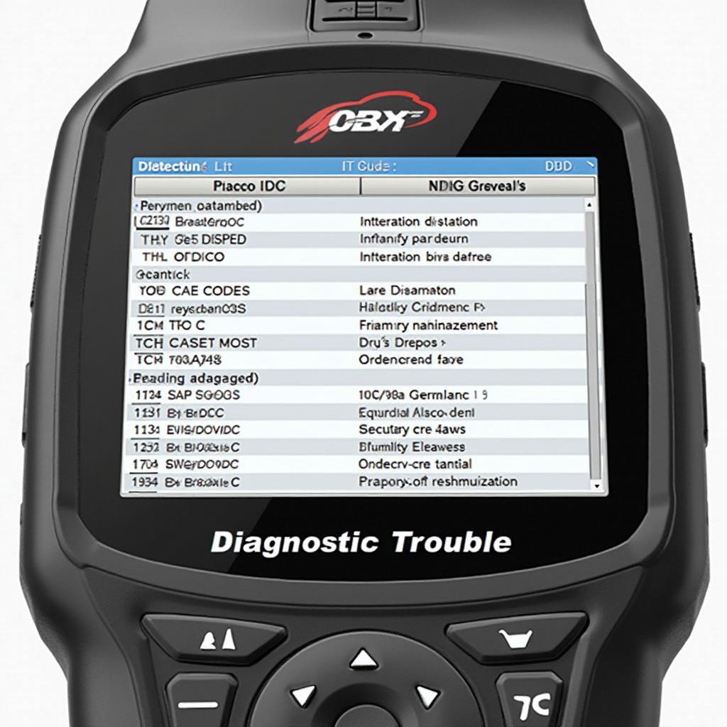 OBX OBD2 Reader Displaying Diagnostic Codes