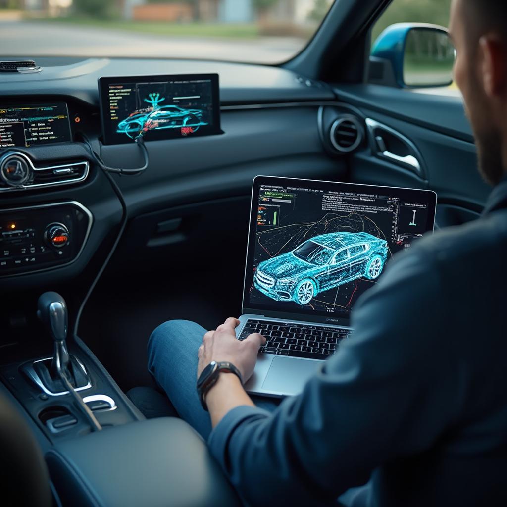 Open Source OBD2 Software for ADAS: A diagram illustrating the connection between an OBD2 scanner, open source software, and a vehicle's ADAS system.