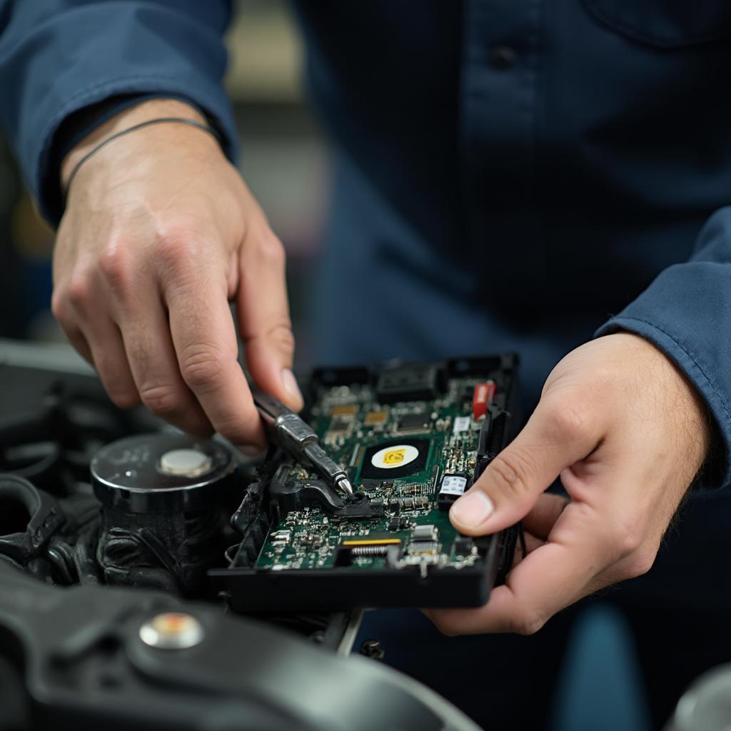 Technician Replacing a Car's PCM