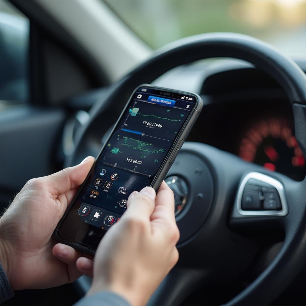 Person Using BlueDriver to Diagnose Car