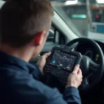 Professional Mechanic Using an OBD2 Scanner