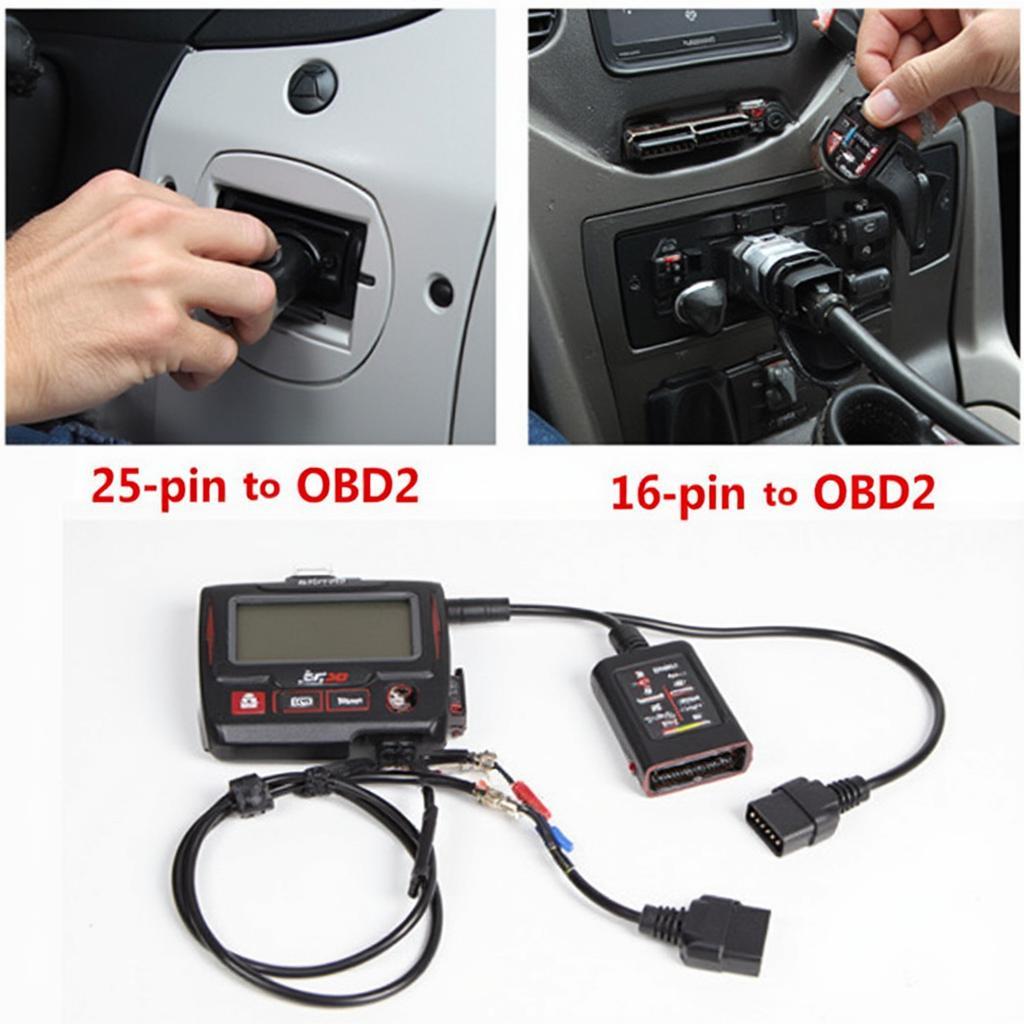 Connecting SBB Key Programmer to OBD2 Port with 25-Pin to OBD2 Cable