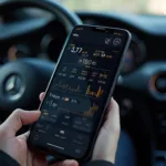 Smartphone Displaying OBD2 App Data for Mercedes