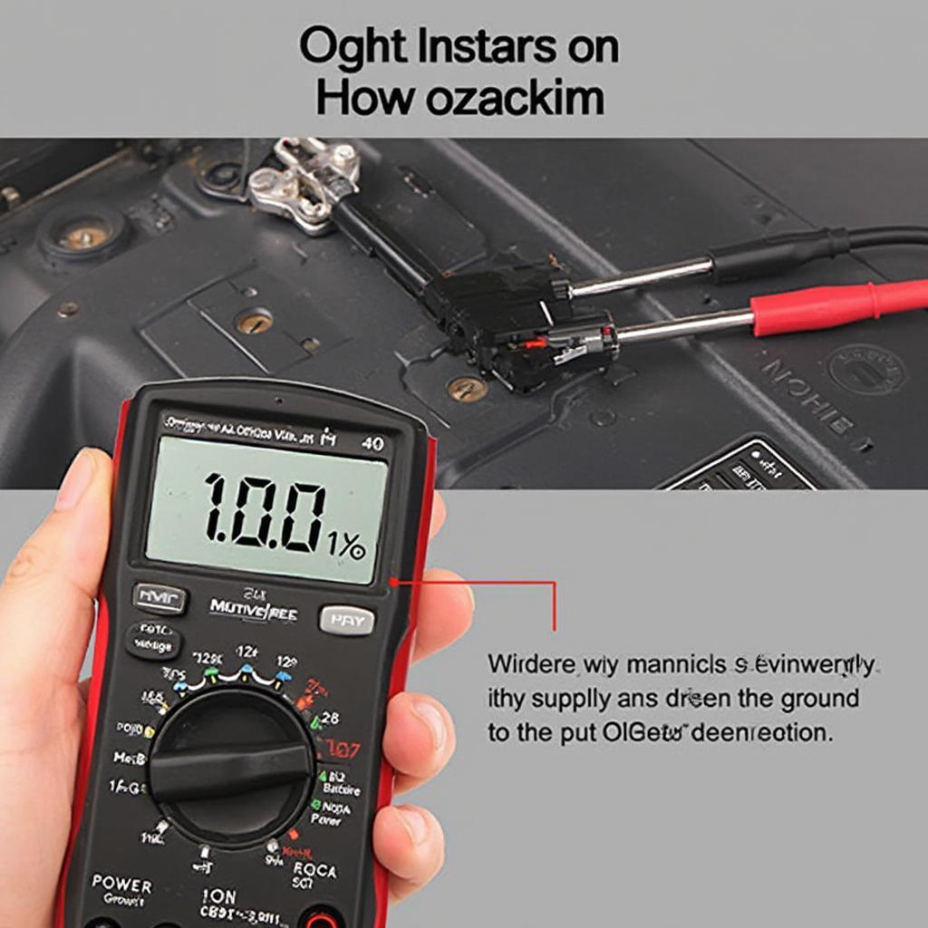 Troubleshooting OBD2 Display Meter Connection:  A photo showing the process of checking the voltage and ground connection on an OBD2 port using a multimeter.