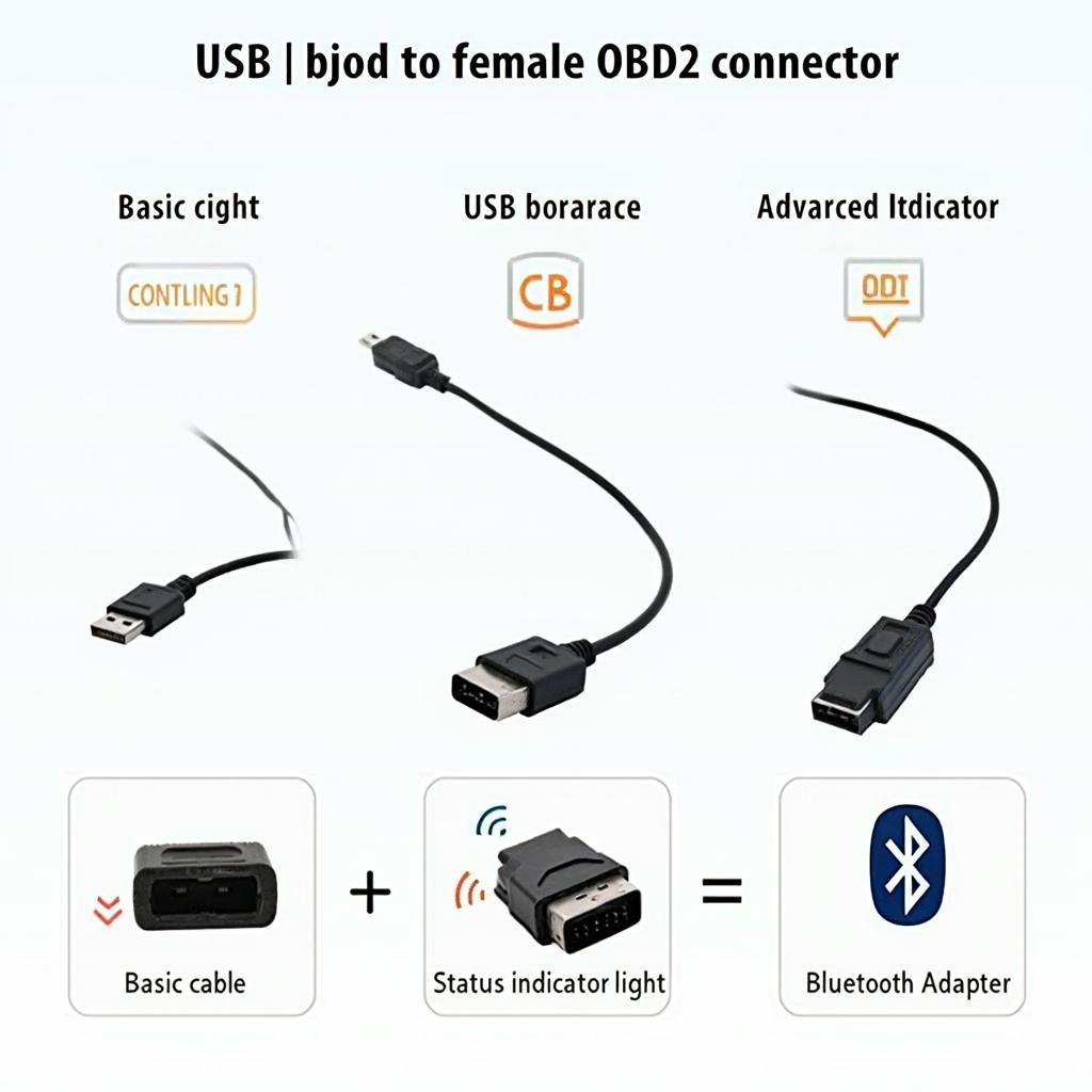 Different Types of USB to Female OBD2 Connectors