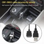 USB OBD2 Cable Connected to a Car's OBD2 Port