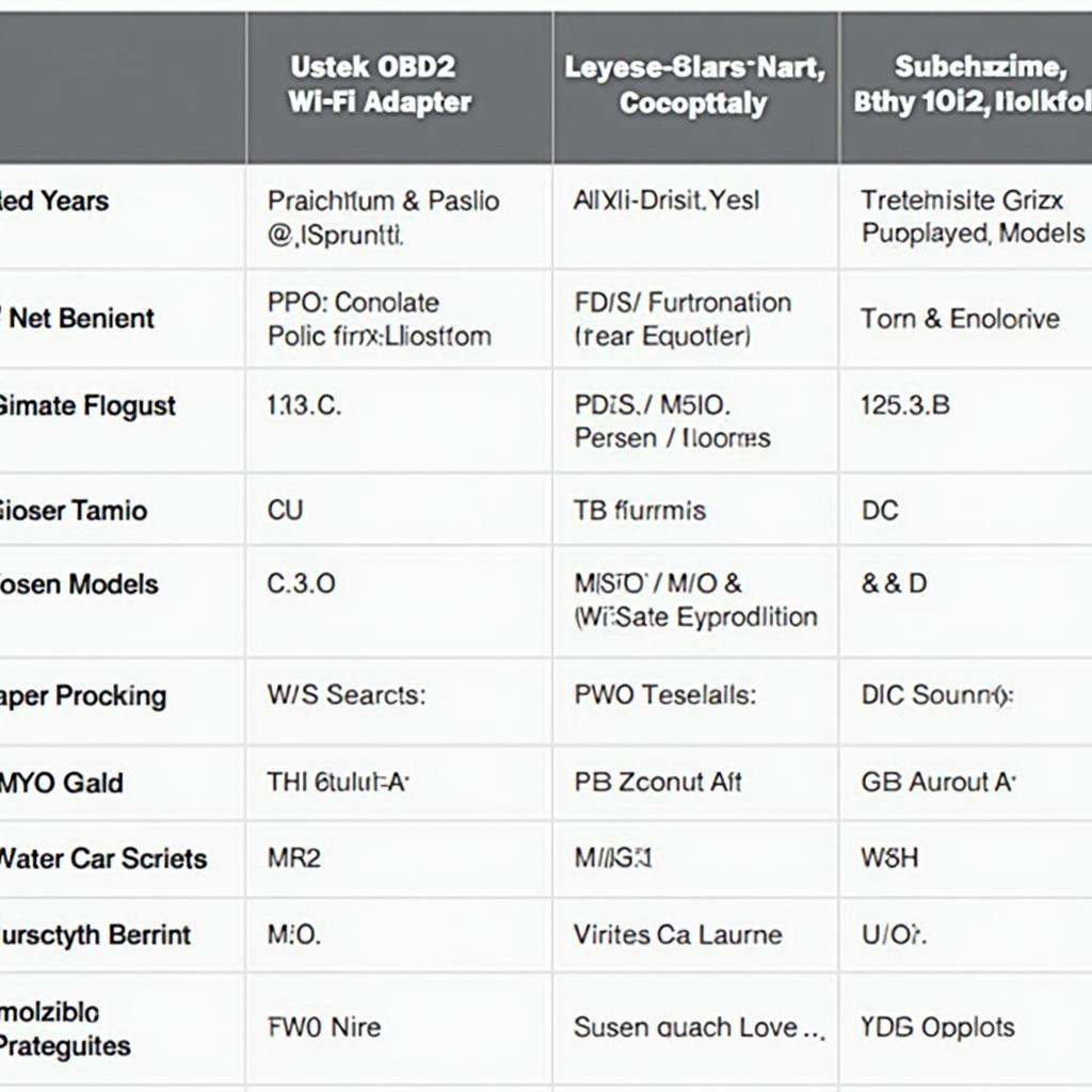 Ustek OBD2 WiFi Adapter Compatibility Chart