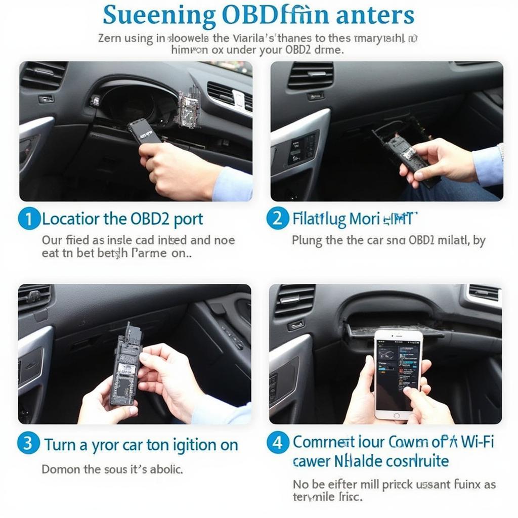 Step-by-step guide for setting up the WSIIROON OBD2 scanner, including locating the OBD2 port and connecting to WiFi.