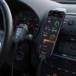 BAFX OBD2 scanner connected to a smartphone displaying vehicle data.