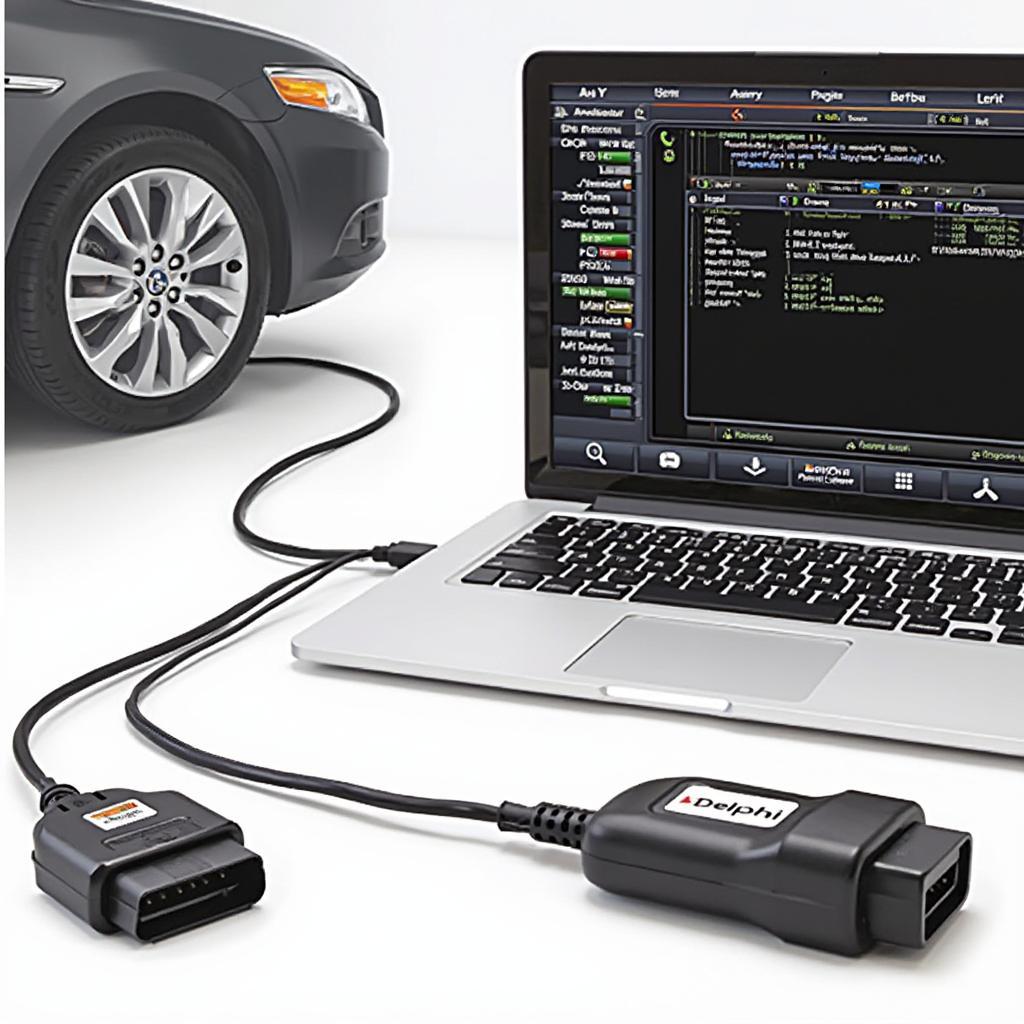 Delphi OBD2 Adapter Connected to Car