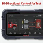 The Launch X431 Pros Mini OBD2 scanner performing a bi-directional control test on a vehicle system.