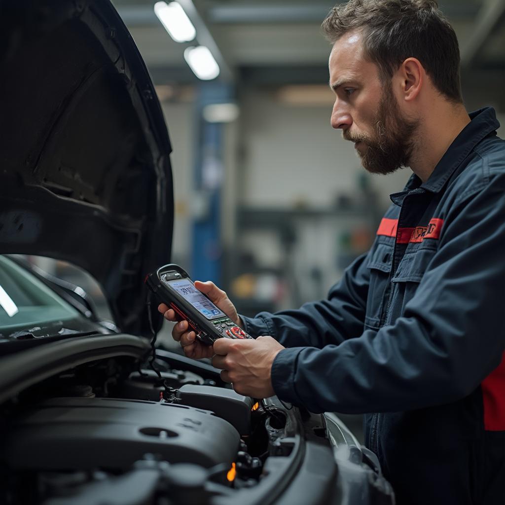 Mechanic Using OBD2 Code Reader