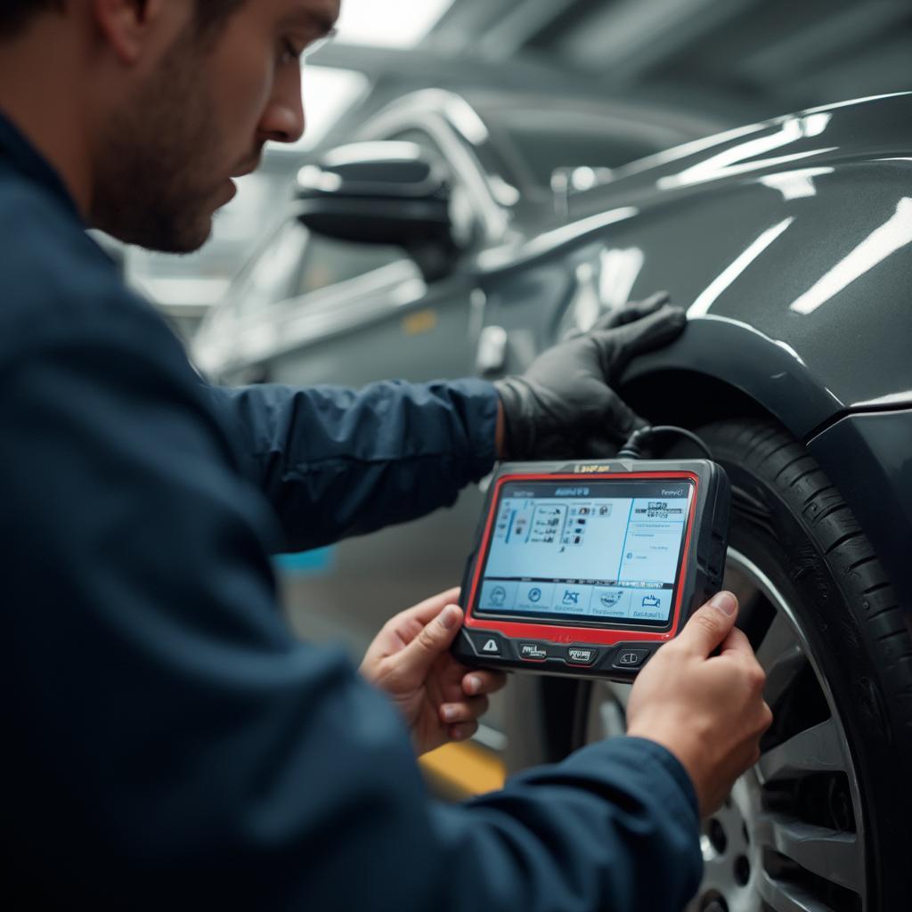 Mechanic Using OBD2 Scanner