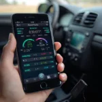 OBD2 Dongle Displaying Car Data on Smartphone