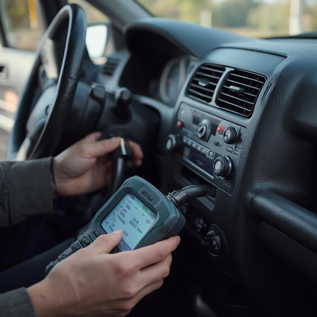 OBD2 Scanner Connected to 2002 Mitsubishi Lancer