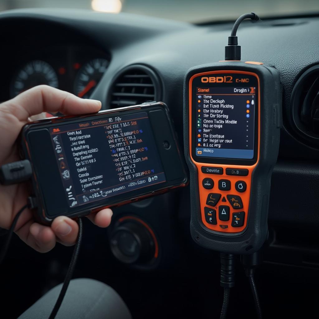 OBD2 scanner displaying diagnostic trouble codes and their associated timestamps