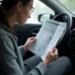 Person Reading Intey OBD2 Manual in Car