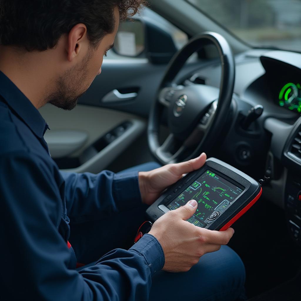 Professional Mechanic Diagnosing Car Computer